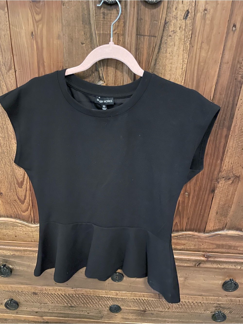 Modern Works Supply Co. Black Cap-Sleeve Peplum Top